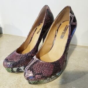 Cosmopolitan High Heel Platform Shoes Women's 8 Faux Snake Rainbow Multicolored